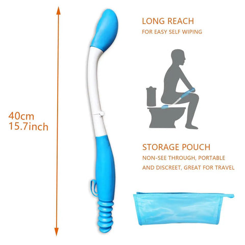 Foldable Butt Wiper Tool With Long Reach Self Wipe Assist Wand Portable Toilet Aid and storage pouch, 40cm, for limited mobility.
