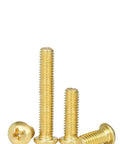 Solid Brass Pan Head Machine Screw Assortment Cross Recess Fully Threaded Fasteners with varying lengths for DIY projects.