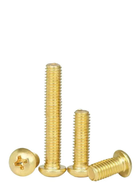 Solid Brass Pan Head Machine Screw Assortment Cross Recess Fully Threaded Fasteners with varying lengths for DIY projects.