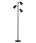 66 Inch Three Head Floor Lamp With Adjustable Heads In Satin Black Finish And Brass Accents, Modern Statement Lighting