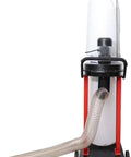 This Badass 1.2 HP Auto Start Dust Collector Kicks Out 750 CFM Of Shop Air For woodworking shops, featuring a clear hose.