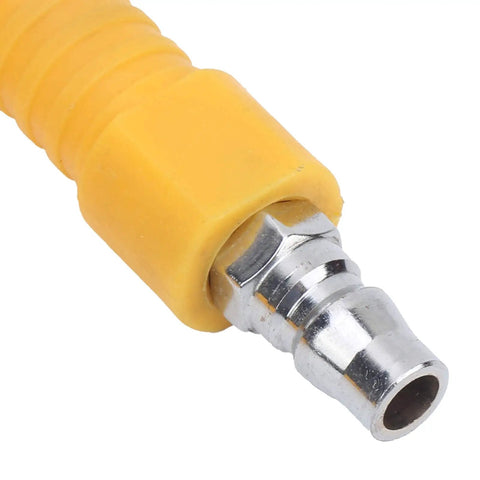 Close-up of yellow rubber hose connector for Rock Solid Pneumatic Air Blow Gun With Comfortable Grip And Interchangeable Tip.