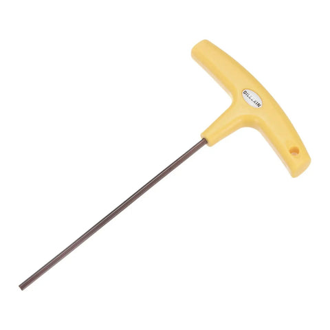 T Handle Wrench One Eighth Inch SAE Long Arm Hex Key Flat End Spanner, yellow T-handle close-up
