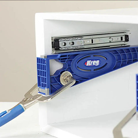 Drawer Slide Jig With 3-Inch Face Clamps For Cabinets, Drawers And Desks - Easy Cabinet Slide Installation Kit in use
