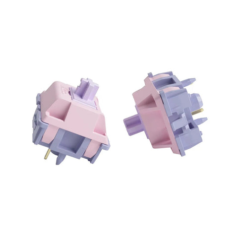 V3 Fairy Linear Silent Keyboard Switches for mechanical gaming keyboards, pink and purple design, 5 pin with MX stem, 50 gf pre-lubed switch