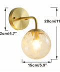 Lit Water Ripple Lampshade Double Gold Wall Sconce Set Dope Luxury Antique Brass Metal Wall Light with dimensions displayed