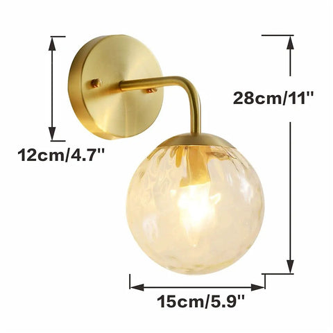 Lit Water Ripple Lampshade Double Gold Wall Sconce Set Dope Luxury Antique Brass Metal Wall Light with dimensions displayed