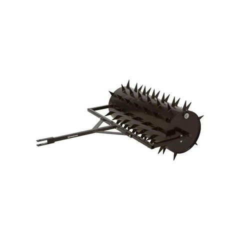 Side view of 36 Inch Wide Lawn Aerator Roller with 78 Steel Spikes and 24 Gallon Water Holder for Behind Mower or ATV Use