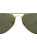 RB3025 Polarized Aviator Sunglasses Unisex 58mm Gold Frame Green Lenses For Men And Women, frontal view.