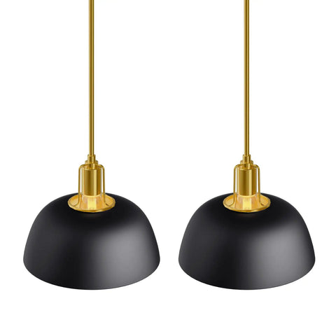 11 Inch Black Metal Dome Shade Pendant Lighting Fixture With Polished Gold Rod Kit E26 2 Pack Industrial Modern Ceiling Light