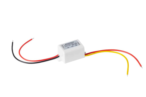 Compact Waterproof 12V To 9V Buck Converter DC-DC Power Module, 1.7A Output, 15W with epoxy-sealed white casing and wires
