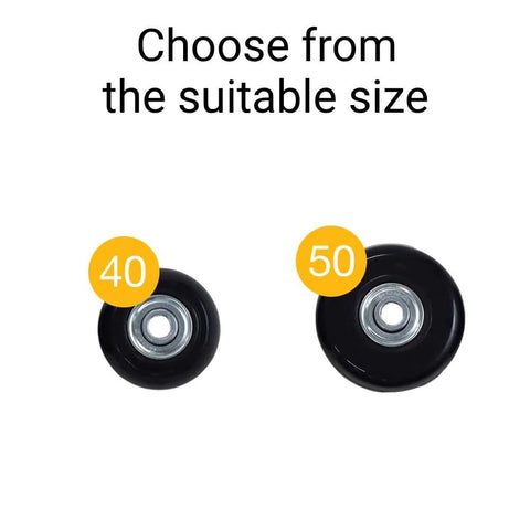 Luggage Wheels Replacement Set Of 4, 40mm X 18mm Universal Fit For Suitcases And Carts, shown with size options 40 and 50mm