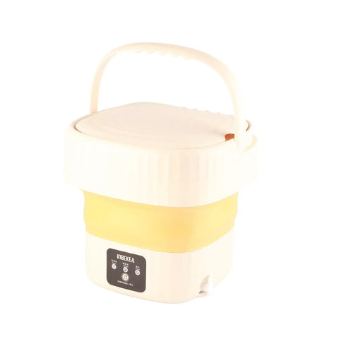 Hella Compact Foldable Mini Washing Machine 6 Liter Portable Washer, yellow and white design, suitable for baby clothes.