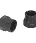 Close-up of two sockets from Heavy Duty Nut And Bolt Extraction Tool Kit For Rusted Damaged And Stripped Fasteners, 13 Piece Chrome Molybdenum Steel