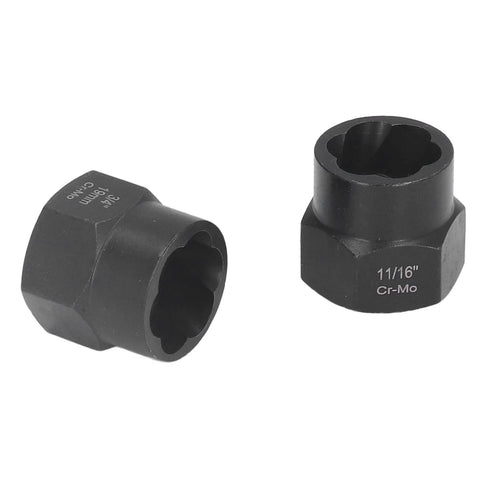 Close-up of two sockets from Heavy Duty Nut And Bolt Extraction Tool Kit For Rusted Damaged And Stripped Fasteners, 13 Piece Chrome Molybdenum Steel