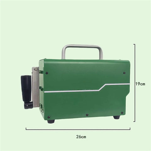 150W Hand Cranked Generator With Dual Direction Crank Portable Dynamo in green showing handle and dimensions, 26cm by 19cm.