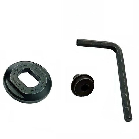 Circular Saw Blade Bolt With Outer Flange Washer And Hex Key Wrench Kit For DCS391 And DCS390 Replacement Parts You Gotta Have Pro Grade All In One Fastener Set For Quick Maintenance showing bolt, flange, and hex key on white background