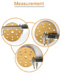 Measurement of 6 Inch Hook And Loop Sanding Discs With 15 Holes For Fast Dust Extraction, showcasing size and detail.