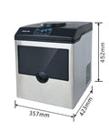 Rapid Chill Countertop Ice Cube Maker And Water Dispenser With Sleek Led Display side view showcasing stainless steel finish and dimensions.