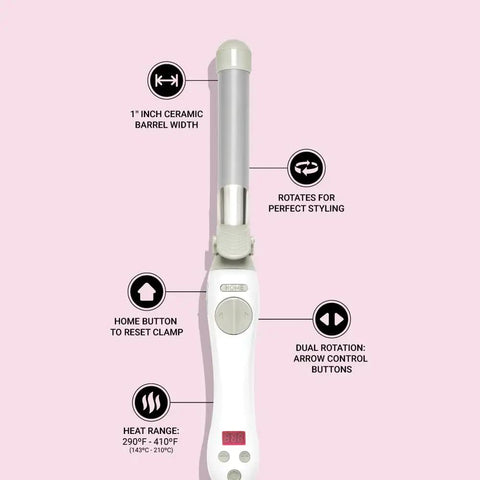 1 Inch Ceramic Rotating Curling Iron With Auto Spin Wand For Effortless Beachy Waves, Quick Heat Up To 450 Degrees, White
