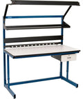 Rock Solid Cantilever Workbench With Plastic Laminate Top And T Mold Edge 60 By 30 Inch Garage Ready blue tool table with integrated power outlet.