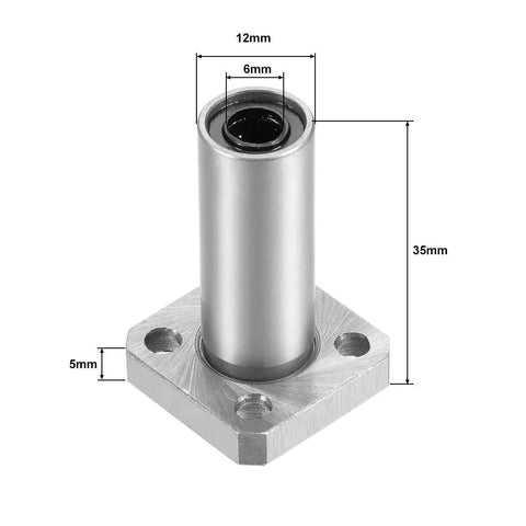 6mm Linear Ball Bearing LMK6LUU Square Flange Bushing Double Sealed with measurements for CNC Machines and 3D Printers