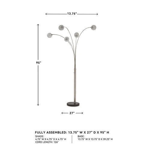 Traditional Crystal Accent Floor Lamp In Chrome Finish, 56.25 Inches Tall, Drum Shade, 3 Way Switch, Modern Glam Lighting For Living Room And Bedroom Decor with dimensions shown.