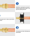 Step-by-step guide using Half Inch Copper Press To PEX Crimp Coupling Brass Adapters Pack Of 10 For Copper And PEX Pipe Connection.