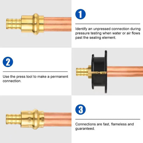 Step-by-step guide using Half Inch Copper Press To PEX Crimp Coupling Brass Adapters Pack Of 10 For Copper And PEX Pipe Connection.