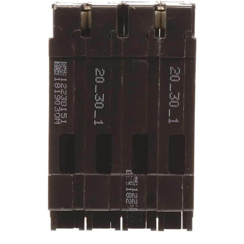 Q22030CT 30 Amp Double Pole And Two 20 Amp Single Pole Triplex Plug In Circuit Breaker Kit For Load Centers And Meter Combos Space Saving UL Listed And Compatible With Electrical Panels, black breaker front view