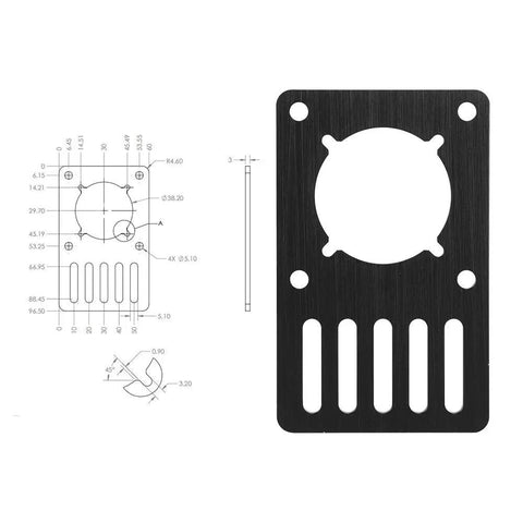 Diagram of Beefy NEMA23 Stepper Motor Mount Plate For CNC And 3D Printers, Aluminum Flat Bracket With Adjustable Slots, Black.