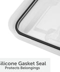 Close-up of silicone gasket seal on a 3 Pack 19 Quart Waterproof Storage Bins IP68 Clear Plastic Totes for gear protection.