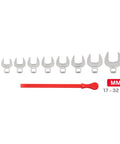 Half Inch Drive Crowfoot Wrench Set With Key 11 Piece Sizes 17 To 32 Mm Slim Yet Strong For Tight Spaces Heavy Duty Steel Construction Made In USA Durable