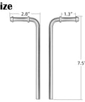 Universal Stainless Steel Exhaust Hanger Rods, 7.5 Inch Long, 90 Degree Bend, Double Ribbed Design, showing measurements