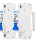 10 Amp Miniature 1 Pole Circuit Breaker Pack Of 2 With DIN Rail Mount For 120V And 240V AC Protection Ideal For Solar Panels RV Power Center And Home Electrical Systems With Fast Instant Trip Technology, white DIN rail circuit breakers with blue levers