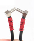 Side view of Elbow Through Beam Laser Photoelectric Sensor 10 To 30 VDC NPN PNP Mini Workhorse Optical Switch, red cable connectors visible