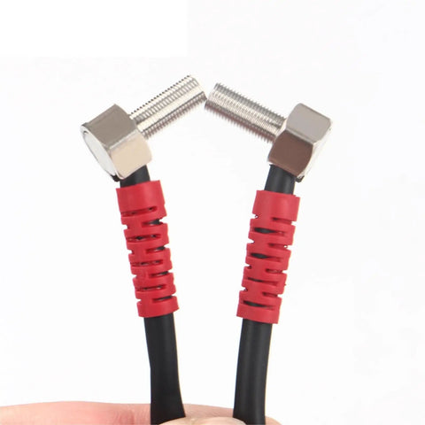 Side view of Elbow Through Beam Laser Photoelectric Sensor 10 To 30 VDC NPN PNP Mini Workhorse Optical Switch, red cable connectors visible