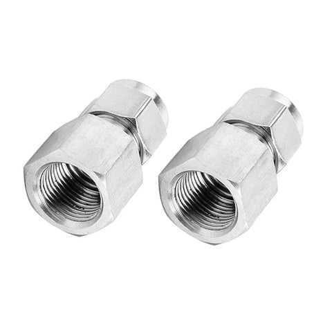 Two stainless steel 304 compression tube fittings, 3/8 in tube OD to 3/8 in NPT female, pack of 2, front view