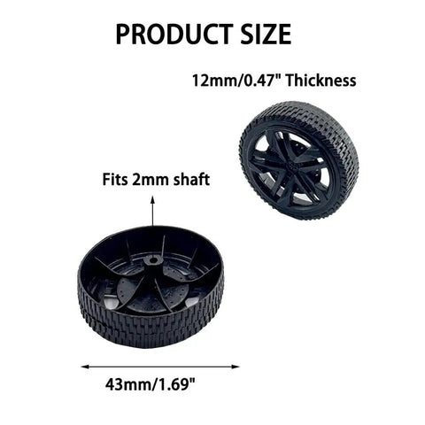 12 Pack Toy Car Wheels With 2mm Shaft Axles For RC Cars Trucks Robots And DIY Models 43mm Diameter 12mm Width Size
