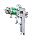 Heavy Duty Double Headed Pneumatic Air Spray Gun With Dual Nozzle Paint Sprayer 1000 Ml Cup close-up side view