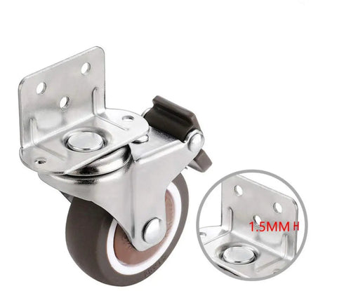 Set Of Four Universal Caster Wheels Featuring Slick 360 Degree Swivel Motion And Hella Smooth Floor Rolling Performance Ideal For Utility Carts Office Chairs And Wooden Cradles Built With Premium Tpe Rubber And Precision Ball Bearings Includes Two, detailed view of a swivel caster with a sturdy metal bracket.