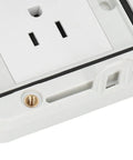 Built Tough Heavy Duty US Standard Waterproof Electrical Socket 127V 15A Industrial IP66 Outlet close-up view showing sockets and mounting hole.