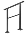 Heavy Duty Aluminum Outdoor Stair Handrail Rock Solid Deck Railing Adjustable Angles Supports Two To Three Steps Includes Knockout Mounting Kit Porch Safety Bar in black finish, single pack, shown from the side.