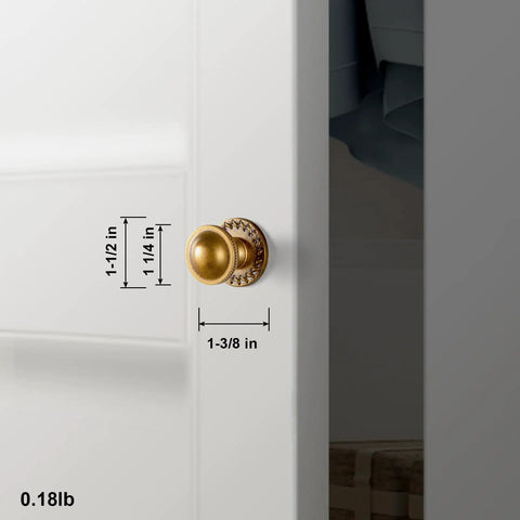 Dope Antique Brass Cabinet Knobs With Flowcrest Backplate Classic Dome Pulls With Beaded Edge on a white cabinet door