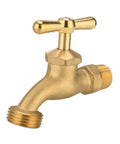 Heavy Duty Solid Brass Outdoor Garden Hose Faucet Featuring Half Inch Male Npt To Three Quarter Inch Mht Connection, smooth shut off valve.