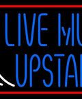 Music Upstairs Led Neon Sign With Dimmer For Indoor Studio Club Vibe Home Decor And Events Large 20 Inch Tall By 37 Inch Wide Neon Light Sign With Premium Acrylic Backing displaying 'Live Music Upstairs' with arrow.