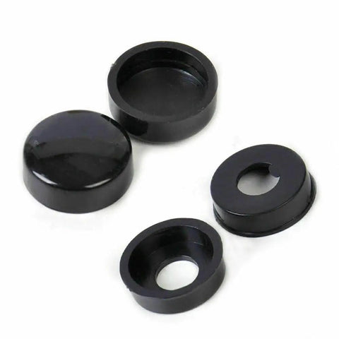 8 Pack Black License Plate Screw Caps For Cars, Trucks, And Vans, Snap On Bolt Covers displayed in close-up view.