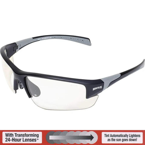 Top-Notch Hercules-7 Photochromic Safety Specs With Auto-Transitioning Clear to Smoke Lens ANSI Certified Shatterproof Shield Blocking UV400 Rays Non-Slip Grip Built For Sick Cycling Sessions And No-Fuss Job Sites