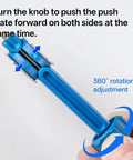 Bicycle brake caliper piston reset tool, blue, close-up view with 360° rotation adjustment
