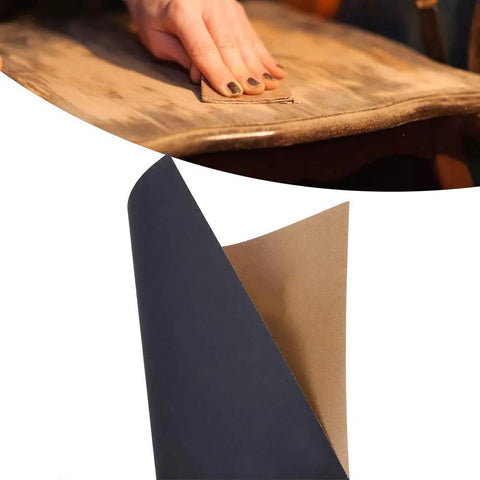 Durable 100 Pc Waterproof Sanding Paper For Woodworking Auto Finishing Aluminum Oxide Sheets in use on wood surface.